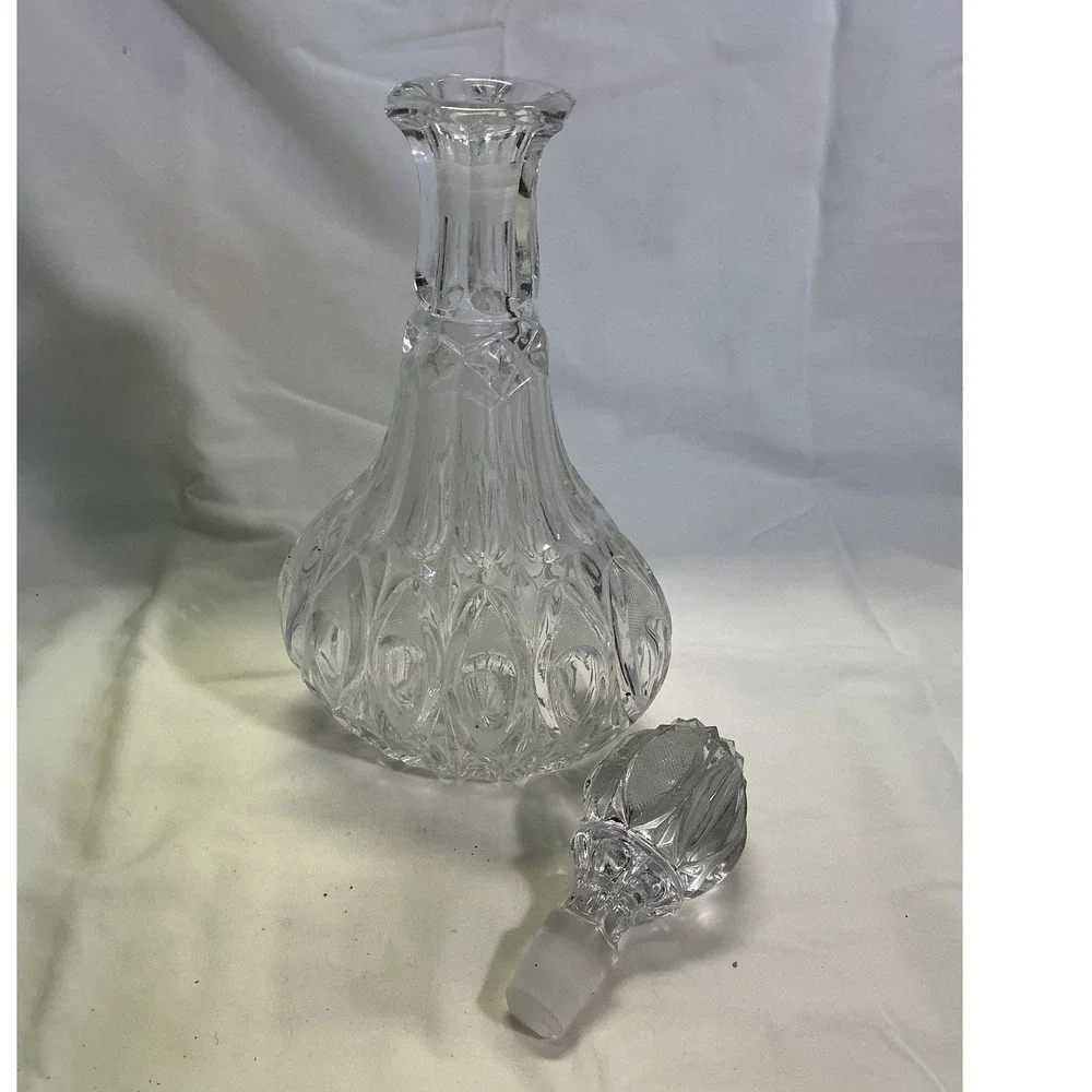 Vintage Cut Glass Crystal Decanter with Stopper Barware 12.5 Inch Clear